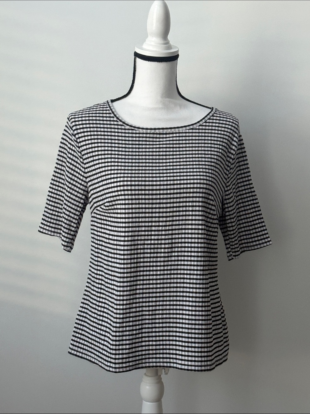 Croft & Barrow Classic Black and White Striped Women's Top, Size Petite Medium